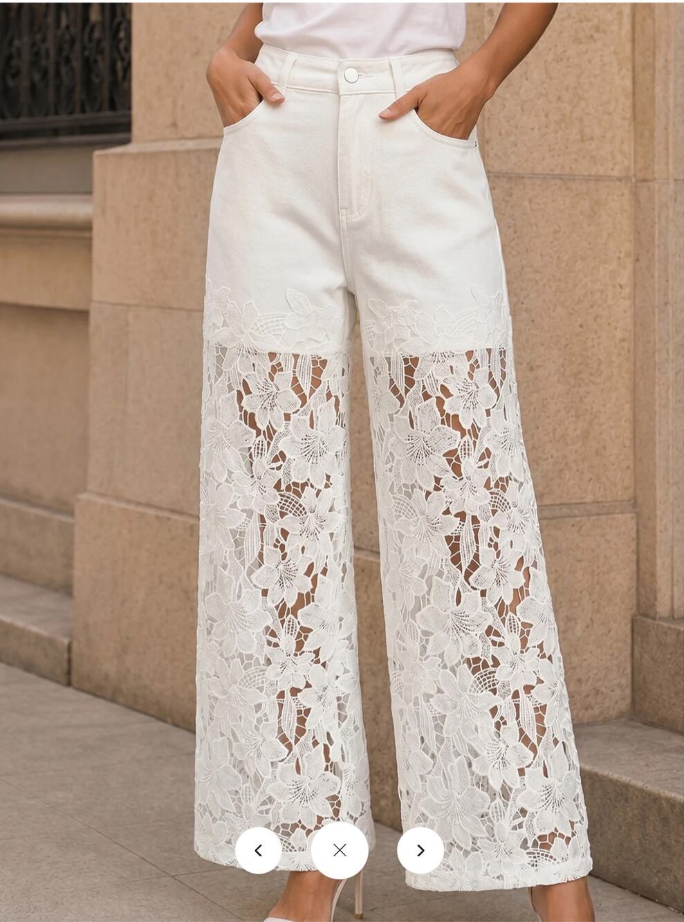 NWT Commense Lace Panel Denim Wide Leg Pant Sz L